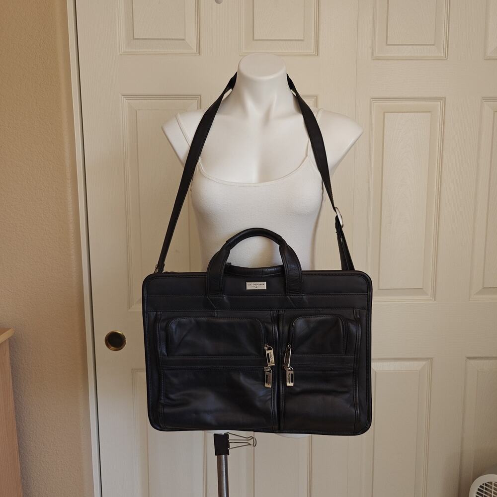 Vintage 90s U.S. Luggage NY leather expandable briefcase/laptop travel bag